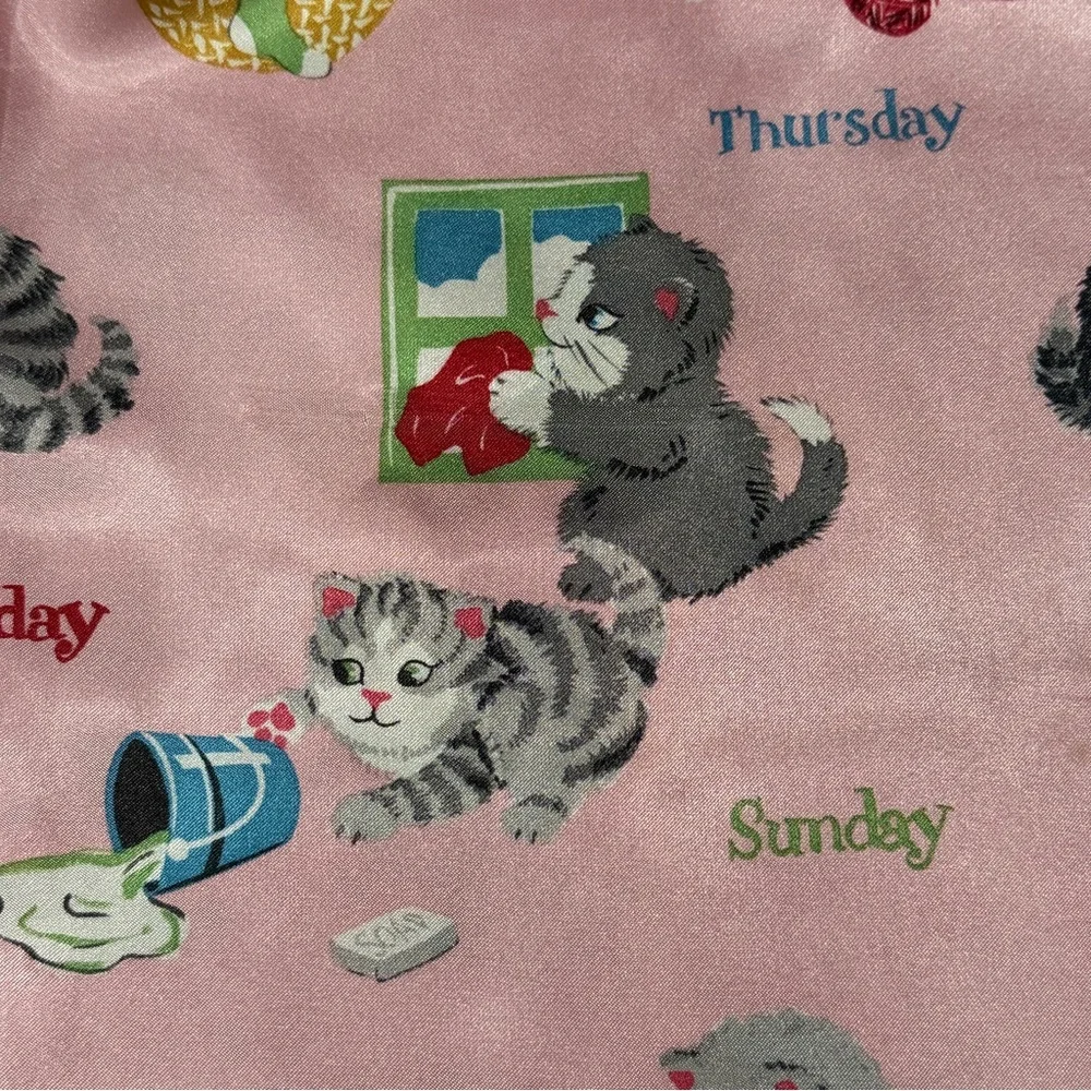 Nick & Nora Girls XL 14/16 Pink Satin Pajama Pants Kitten Cats Days Of Week Meow